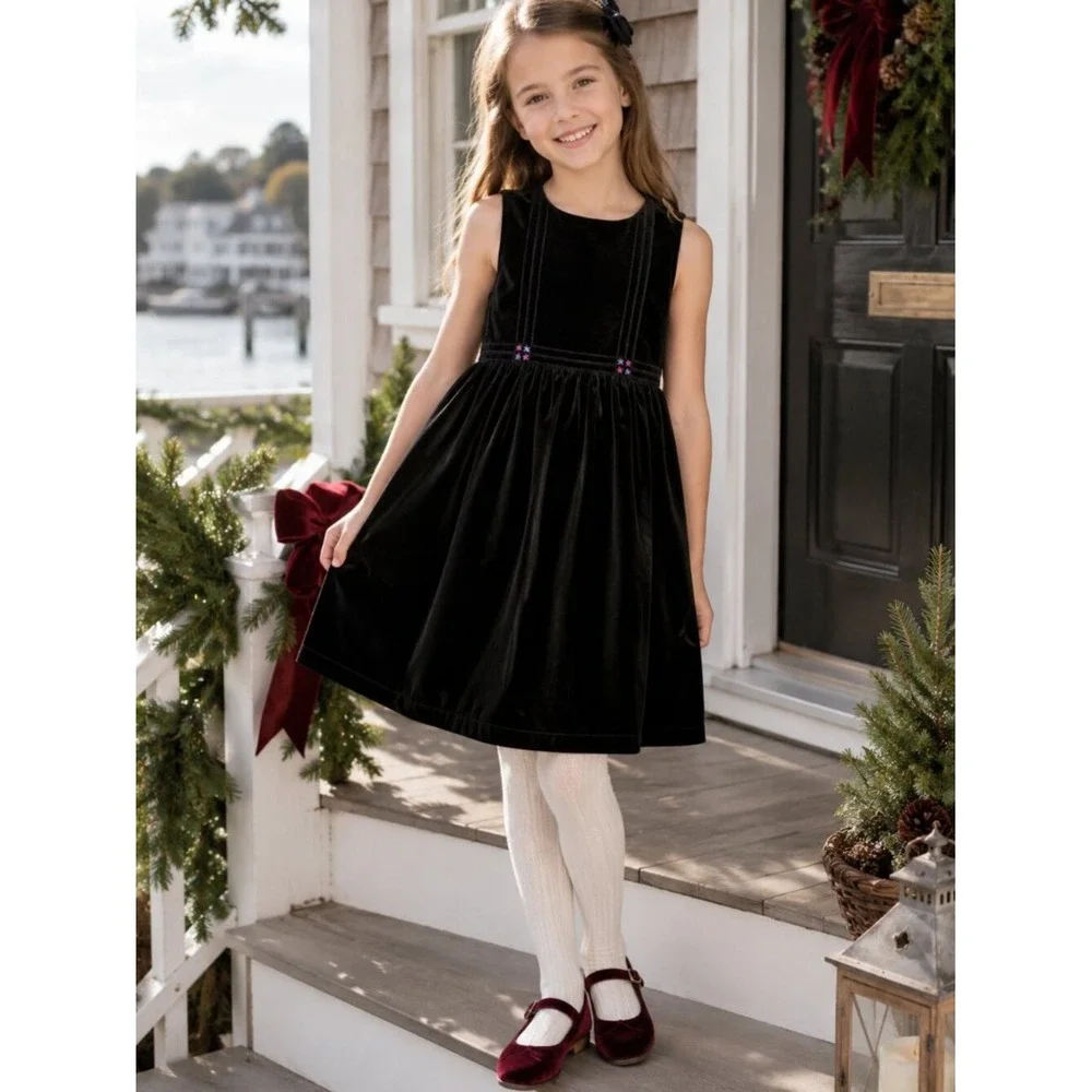 Gymboree Girls Dress Sz 7 Black Velvet Pintuck Jumper Holiday Cheer Vintage‎ XXL